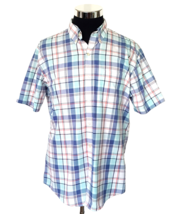 Van Heusen Shirt Men&#39;s Size Large 16-16.5 Pastel Plaid Button Front Classic Fit - £9.47 GBP