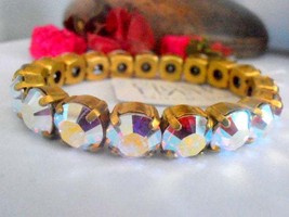 Aurora Borealis Swarovski Stretch Bracelet / Sew on Crystal Bracelet / 10mm Anti - £49.56 GBP