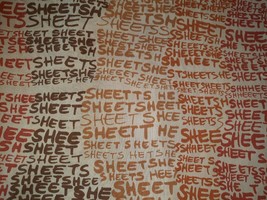 Rare 70&#39;s Pop Art Word Graphic Lady Pepperell Full Fitted Orange Brown SHEETS - £36.36 GBP