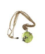 Monet Blue Rhinestone Green Enamel Multi Strand Gold Tone Pendant Necklace - $23.88