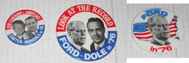 Election--3 vintage political pins...1976 Carter + Ford...portrait pins--B - £9.40 GBP