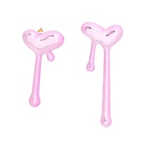 Small Pink Metallic Puffy Dripping Heart Shaped Mismatched Studs Valentine&#39;s Day - £23.44 GBP