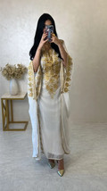 White Long Moroccan Kaftan Dubai Gown Maxi Bridesmaid Royal Casual Dress Abaya - £40.08 GBP