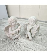 Angel Cherub Pair of 2 Ceramic Figurines 4&quot; Tall White Home Decor Accents - £14.34 GBP