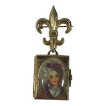 CORO Gold Tone Portrait Woman Fleur De Lis 4 Picture Locket Brooch Pin V... - £147.04 GBP