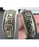 Vintage Middle Eastern SILVER &amp; AMETHYST GEMS Tribal Large Cuff Bracelet... - $199.99