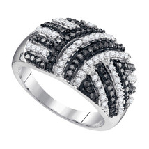 10kt White Gold Womens Black Color Enhanced Diamond Striped Fashion Ring... - $539.00