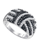 10kt White Gold Womens Black Color Enhanced Diamond Striped Fashion Ring... - €462,46 EUR