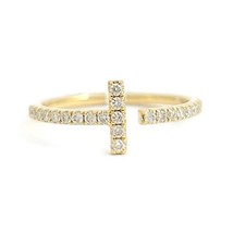 Authenticity Guarantee 
Pave Diamond Bar Open Ring 14K Yellow Gold, Size 6.5,... - £717.64 GBP