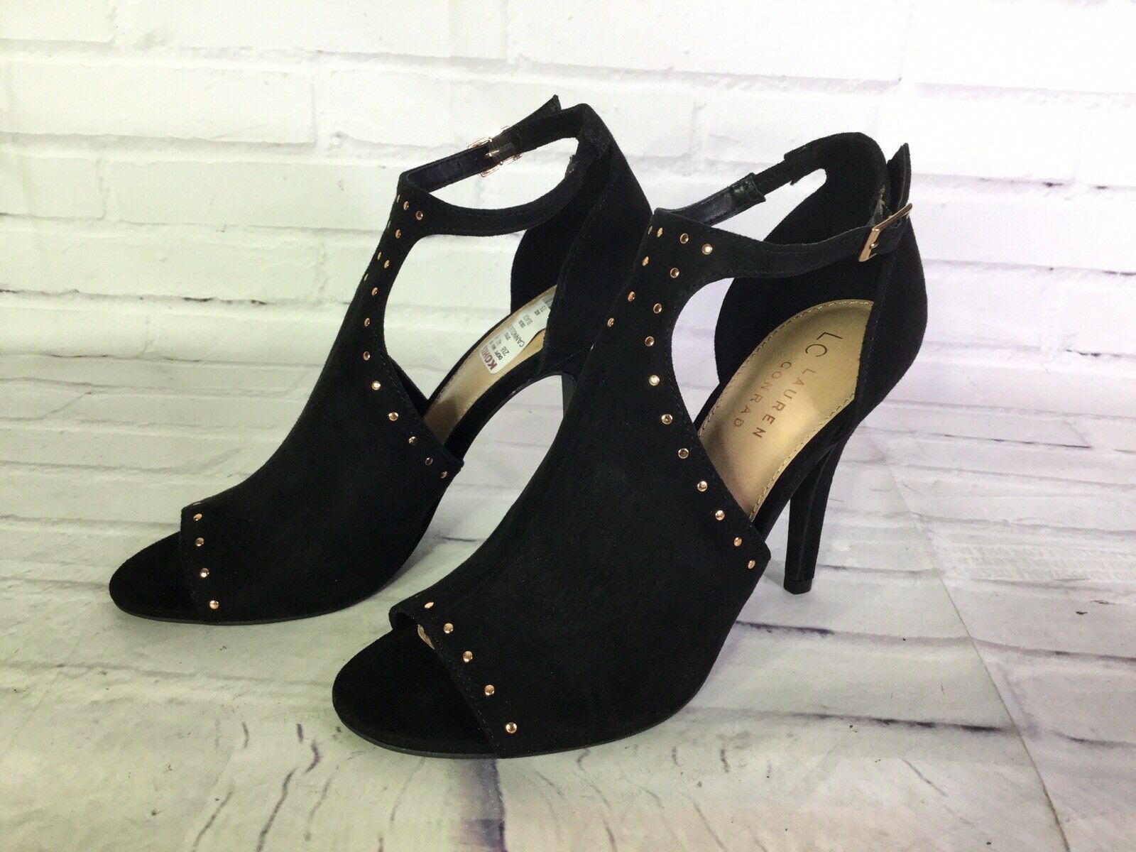 Primary image for LC Lauren Conrad Womens Size 7.5 Cannoli Studded Peep Toe High Heels Shoes Black