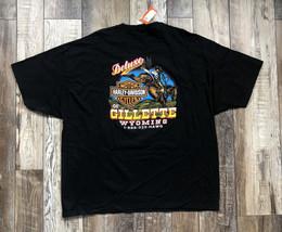 Harley-Davidson T-Shirt Pin-Up Girl Flames Cowboy Gilette Wyoming Black ... - $34.64
