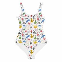 Doodle Animals All-Over Print Youth Swimsuit White - £36.03 GBP