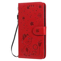 Anymob iPhone Red Leather Flip Case Embossing Cat and Bee Cover - £21.50 GBP