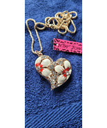 New Betsey Johnson Necklace Heart Red White Valentine Collectible Decora... - £11.78 GBP