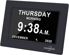 Extra Large Digital Calendar Day Clock Photo Frame Auto Dimmable 7 inch Black - £46.10 GBP