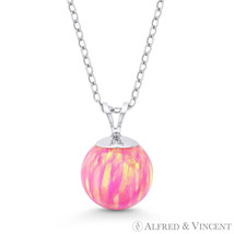 Fiery Royal-Pink Opal Ball Solitaire Pendant &amp; Chain Necklace in 14k White Gold - £34.16 GBP+