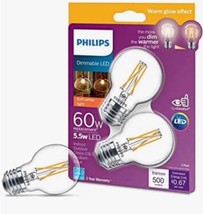 Philips 60-Watt Clear Globe G16.5 LED Bulbs w/Medium Base, Dimmable, Pack of 2 - £12.62 GBP