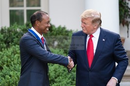 President Donald Trump And Tiger Woods Shaking Hands Medal Of Freedom 4X6 Photo - $8.99