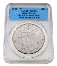 2000-(W) Silver American Eagle Graded by ANACS as MS-68 Millenium Set - $65.34