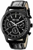 NEW SO &amp; CO New York Men&#39;s 5006AL.4 Monticello Black SS Case/Black Leather Watch - £29.54 GBP