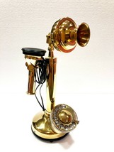 Gold Brass American Landline Telephone Vintage Look Rotary Dial Candlestick - £73.26 GBP