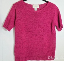 Lemon Grass Women Petite Small Short Sleeve Pink Knit Sweater Pink Tweed - £12.58 GBP