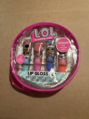 LOL lip gloss set with bonus nail sticker sheet-new - $8.00