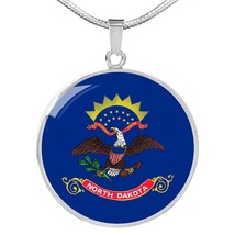 North Dakota State Flag Necklace Stainless Steel or 18k Gold Circle Pendant 18- - £28.36 GBP+