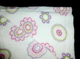 LITTLE MIRACLES WHITE SHERPA PINK PURPLE CIRCLES FLOWERS BLANKET COSTCO ... - $14.84