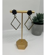 Black daisy studs with bronze diamond charm | polymer clay earrings - £11.02 GBP