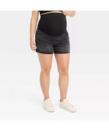 Isabel Maternity Woman&#39;s Black Wash Over Belly Midi Maternity Jean Short... - $14.52