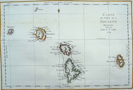 French Polynesia, Society Islands, map by Benard/Cook, 1774, Carte des Isles.. - $76.26