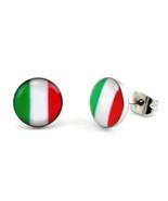 ITALY FLAG STAINLESS STEEL EARRINGS 8mm or 10mm Stud Post Italian Pride ... - £7.19 GBP