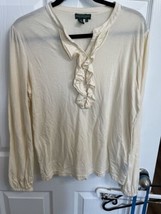 Ladies Cream Lauren Ralph Lauren Ruffled Neck Long Sleeve Cotton Shirt X... - $13.56