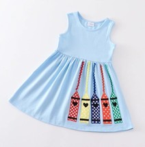 NEW Boutique Back to School Embroidered Crayon Blue Sleeveless Dress - £4.81 GBP+