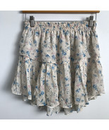 Love Shack Fancy Skirt S Silk White Blue Floral Tier Ruffle Flared Mini ... - £35.23 GBP