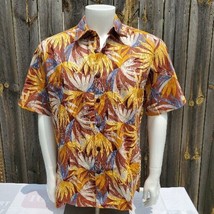 Hilo Hattie The Hawaiian Original Short Sleeve Shirt Brown Yellow Leaves Size M - £28.03 GBP