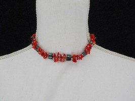 BLACK RED SHELL HEMITITE MAGNETIC CHOKER 32&quot; NECKLACE HEAVY JEWELRY FASH... - £10.80 GBP