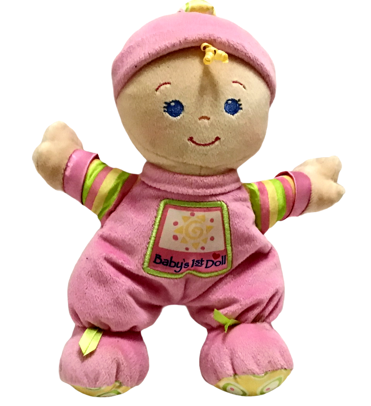 Fisher Price Brilliant Basics Babys 1st Baby Doll Plush Lovey Rattle 10" Retired - $24.97