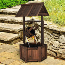 Garden Rustic Wishing Well Water Fountain Wooden Outdoor Electric Backyard Pump - £135.56 GBP