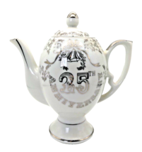 Vintage Tea Pot K-600 White Porcelain 25th Anniversary Floral Silver Tri... - $42.83