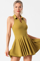 Mustard V Neck Sleeveless Active Pleated Dress - $645.50 MXN