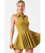 Mustard V Neck Sleeveless Active Pleated Dress - $645.50 MXN