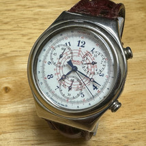Swatch Irony Quartz Chrono Watch Men Leather Band~Missing Crown~For Parts Repair - £28.84 GBP