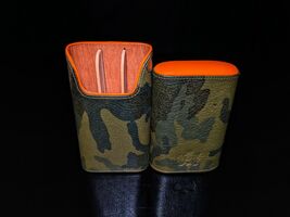 Brizard and Co " Showband" 3 Cigar Case in  Camouflage and Orange Leather NIB image 12