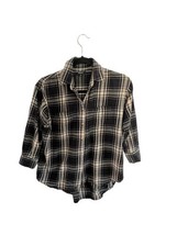 MADEWELL Womens Shirt Flannel Trapeze Black Plaid Long Sleeve Button Down Sz XS - $14.39