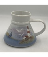 Lighthouse Seascape Costal Gulls No Spill Coffee Mug Cup Wide Bottom VTG - $14.88