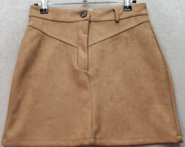 Pull&amp;Bear Mini Skirt Womens Small Khaki Polyester Faux Saudi Leather Medium Wash - £18.41 GBP