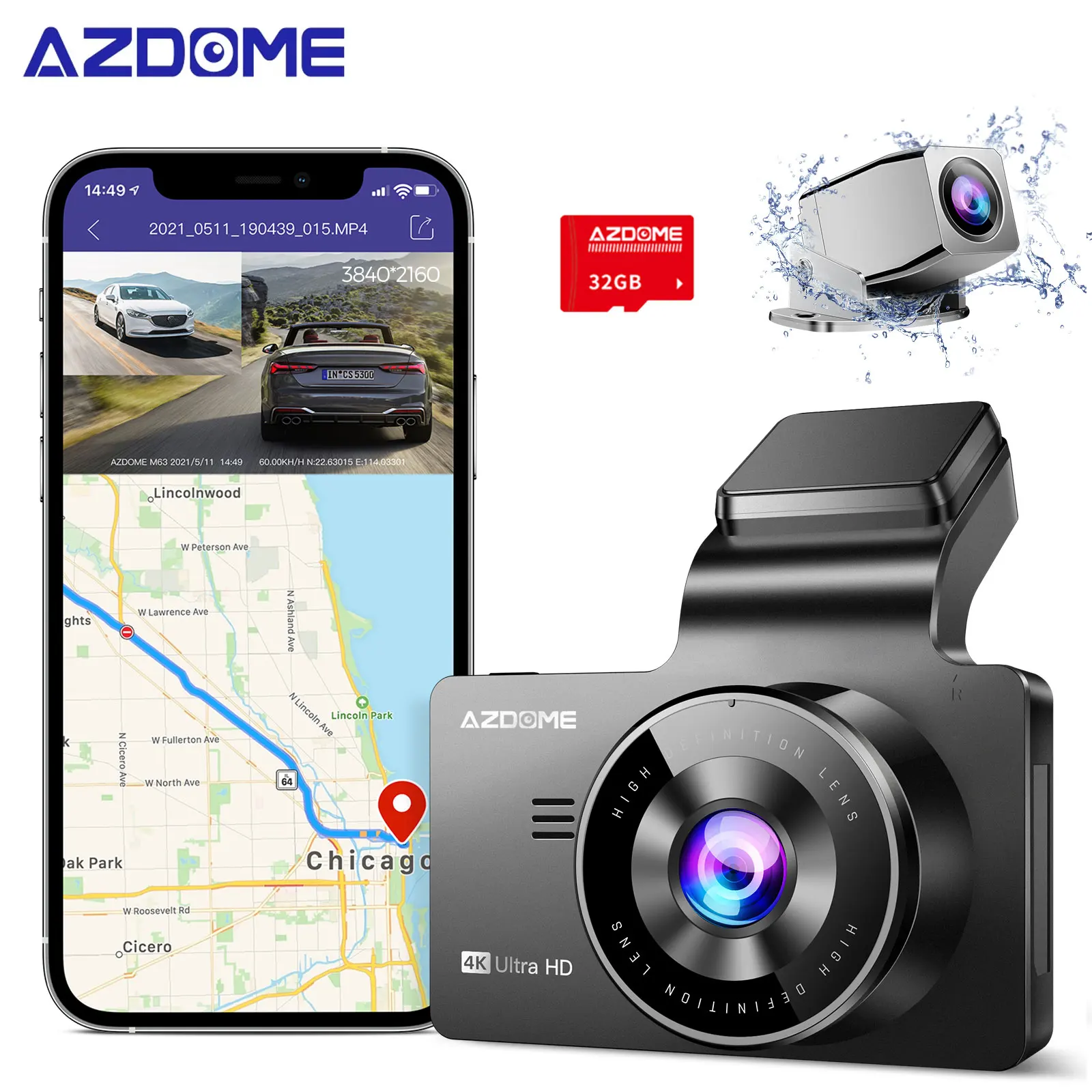 Azdome M63 Lite 4K Wi Fi Car Dvr With 8MP Camera 2160P Uhd Video Car Records Gps - £119.71 GBP