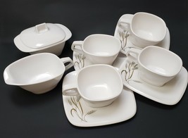 Vintage Harmony House Tea Cup Set 11 Pieces Talk of the Town Cups Saucers Wheat - £23.42 GBP
